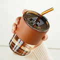 Glass Tumbler With Straw, Lid & Leather Sleeve